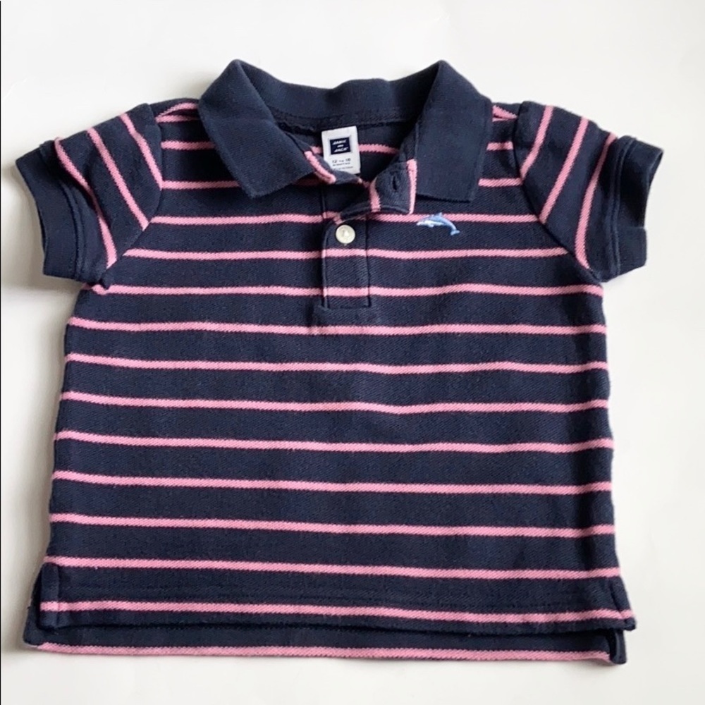 Janie and Jack Navy and Pink Striped Polo Infant size 12 to 18 Months